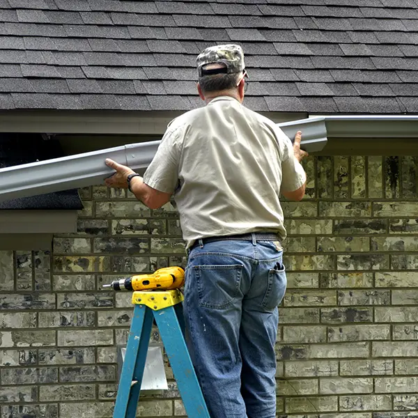 installing gutters on a Houston home